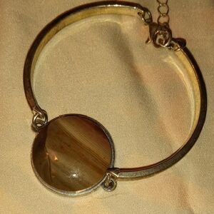 Elegant Gold Bracelet with Brown Stone Hand Made Nebraska River Rock